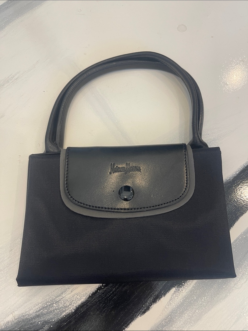 Neiman Marcus Black Nylon Top-Handle Tote Bag